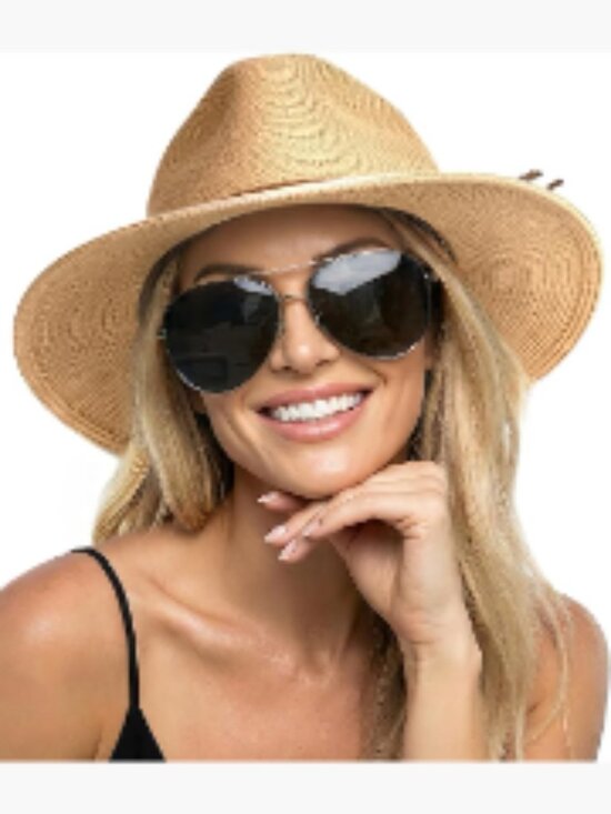Wide Brim Sun Hat UPF 50+ Panama Fedora Foldable Packable Straw Beach Hat main image 7